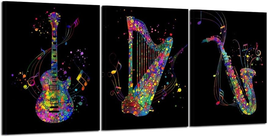 photo Music Notes Painting On Canvas kreative arts 3 piece music canvas art black wall decor musical instruments canvas prints with frame for bedroom beutiful music notes painting