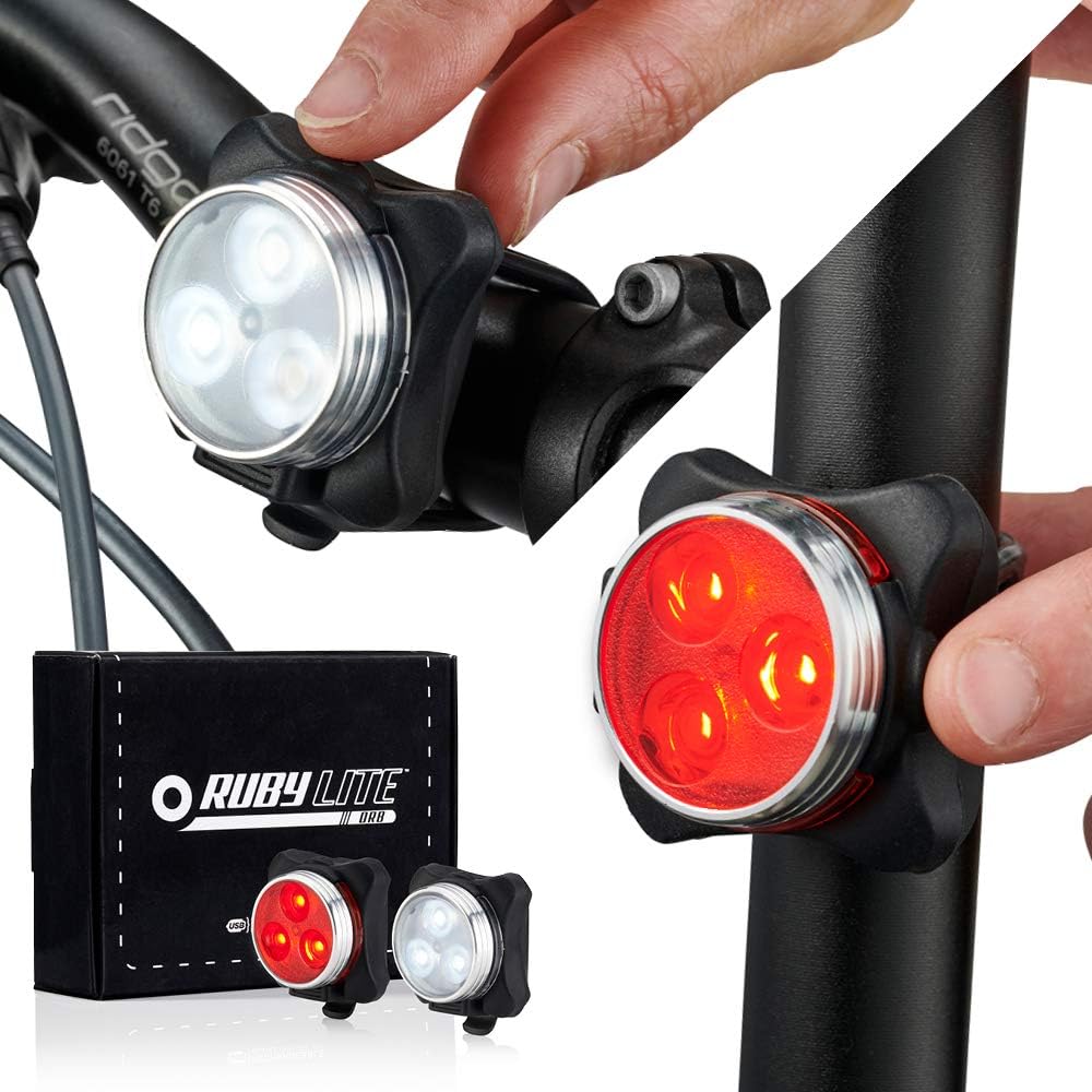 RUBY LITE Bike Lights, USB Rechargeable LED set Runtime 10+hours