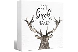 SJNH Funny Bathroom Wood Sign Get Buck Naked Funny Elk Wood Block Sign for Bathroom Shelf Toilet Restroom Home Tabletop Desk Decor,Farmhouse Bathroom Wooden Box Sign