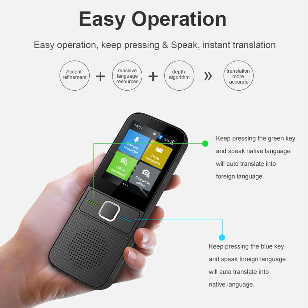 Language Translator Device, Portable Instant Language Translator Support WiFi/Bluetooth/Offline Two- Way Real Time Online 137 Languages with 2.4 Inch Touch Screen Recording Smart Translator