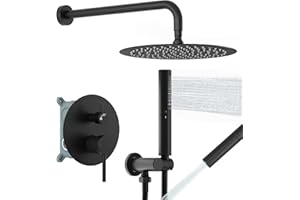 BESy Shower System with 10 Inch Round Rain Shower Head and Handheld Wall Mounted, High Pressure Rainfall Heads Shower Faucet 