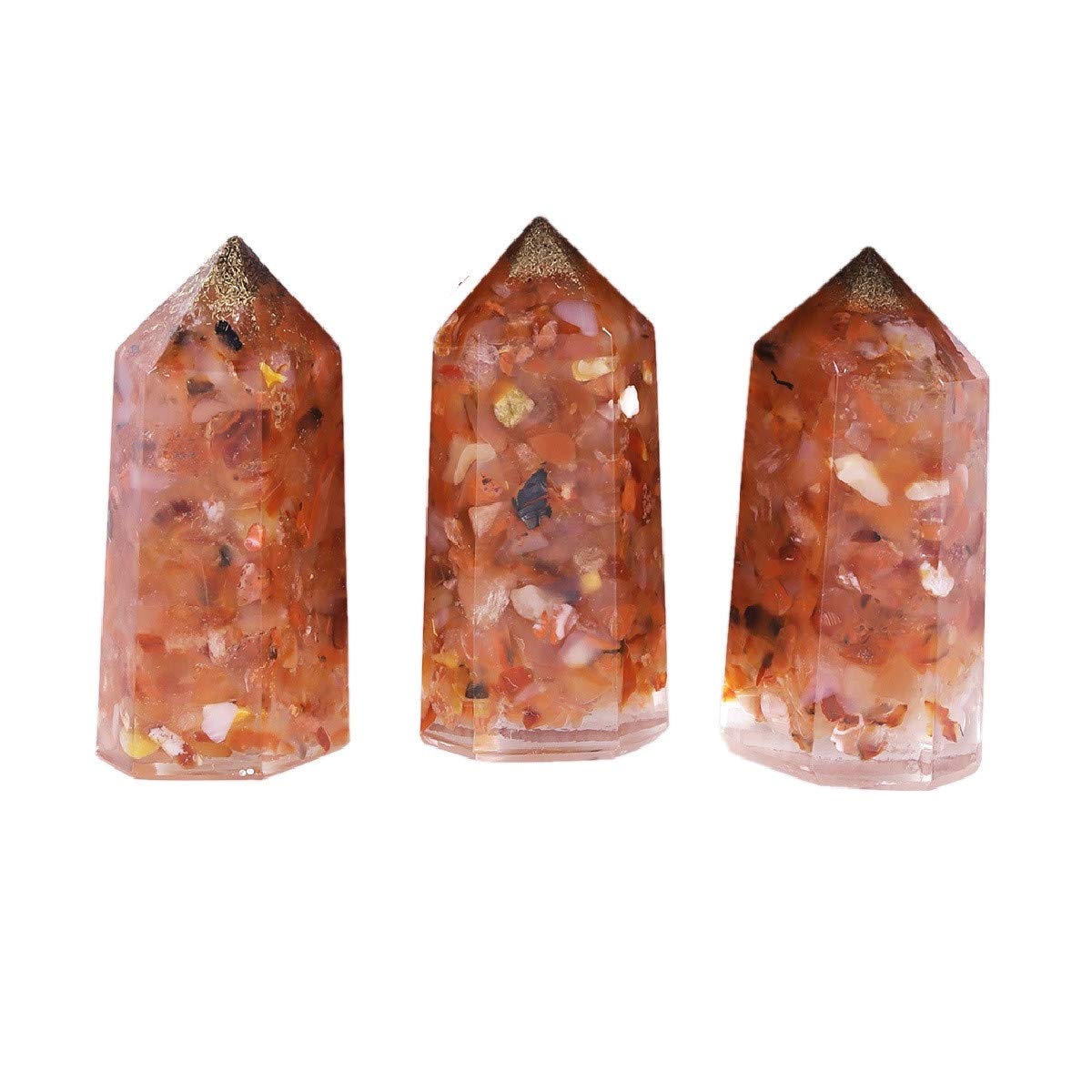 mookaitedecor Set of 3 Carnelian Healing Crystal Wands 2 Inch, Polished Tumbled Stone Points 6 Faceted Reiki Chakra Meditation Therapy Decor — image 1