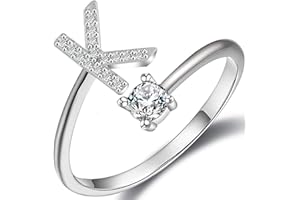 Haoze Initial Letter Ring for Women Girls Silver Stackable Alphabet Rings with Initial Adjustable Crystal Inlaid Initial Rings Bridesmaid Gift