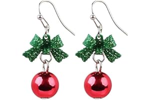 NEWZENRO Ribbon Bow Festive Red Green Ball Ornament Dangle Drop Earrings for Women Cute Bowknot Fish Hook Dangling Hypoallergenic Christmas Festival Jewelry Gifts for Bff Daughter Thanksgiving