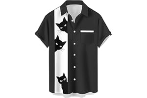 Liantty Bowling Shirt for Men Retro 1950s Button Down Short Sleeve Shirt Funny Party Beach Hawaiian Shirts