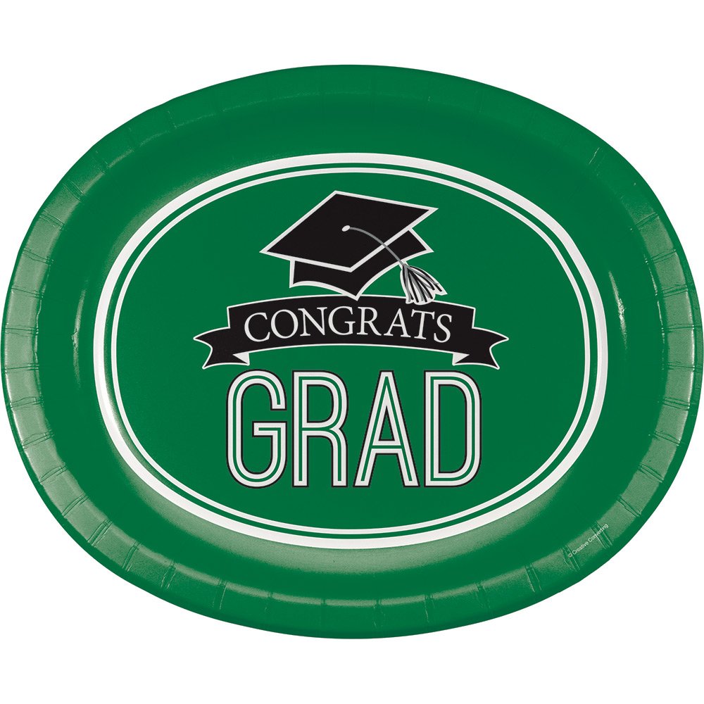 Creative Converting 8 Count School Spirit Oval Paper Platters for Graduation Party One Size Emerald Green