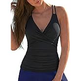 Firpearl Women's Underwire Tankini Top Only Tummy Control Bathing Suit V Neck Push Up Crossover Swimsuit Top