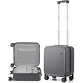 mixi Underseat Carry on Luggage 16 Inch Hardshell PC Suitcase with Spinner Wheels TSA Lock for Travel, Rock Gray