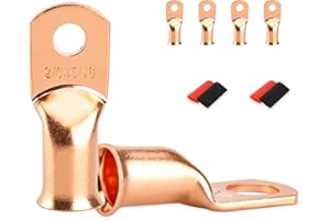 SDZONGES 4 PCS Battery Terminal Connectors, Battery Cable Ends Lugs, 2/0 Gauge Wire Connectors, 2/0 AWG 5/16" Stud Ring Terminals, Copper Wire Lugs with Heat Shrink Tubing.