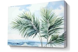 Framed Wall Art Canvas,Tropical Foliage art - Boho Palm Tree Leaves Beach,sketch For school Office Nursery Living room Bedroo