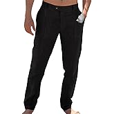 Runcati Mens Casual Pants Elastic Waist Cotton Linen Pants Pleated Loose Fit Lightweight Beach Yoga Trousers