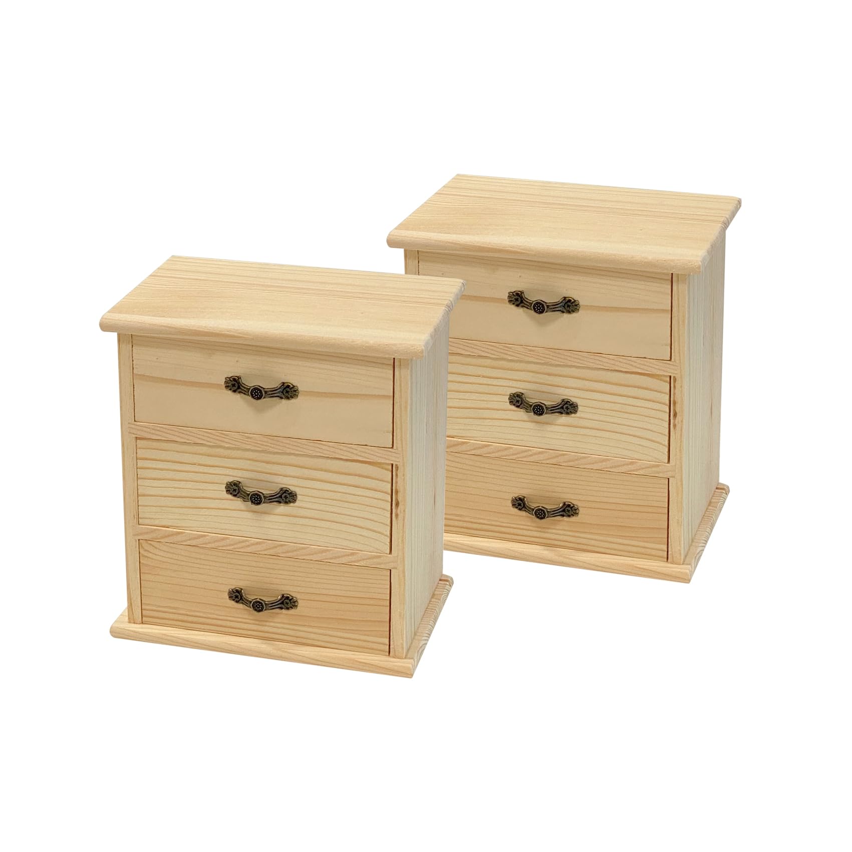 Photo 1 of 2 Pack Wooden box with 3 Mini Drawers for Jewellery,Unfinished Wood Surface Box, Small Wooden Organizer Storage Box for Arts Crafts DIY Project