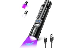 MOWETOO Black Light Flashlight, UV Light USB C Rechargeable with LCD Display, Zoomable Woods Lamp 2N1, 395NM Blacklight for Pet Urine Detection, Resin Curing, Rocks, Travel, Minerals, Scorpion, Glass, Leak