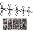 AKOSU 120pcs Fihshing Accessories Three Way Swivels Cross Line Barrel Stainless Steel Swivel Saltwater T-Turn Fishing Line Connector #2, 4, 6, 8, 10