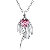 AENEAS Angel Wings Necklace 925 Sterling Silver Pink Crystal Wings Pendant Jewelry Gifts for Women