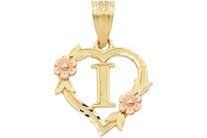 CALIROSEJEWELRY 10k Two-Tone Initial Heart Pendant for Women in Yellow and Rose Gold