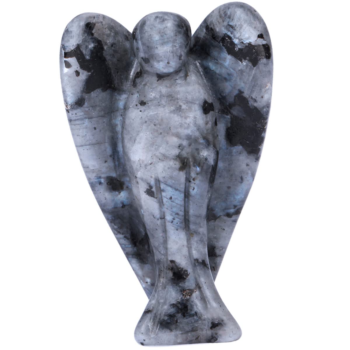 Nupuyai Labradorite Guardian Crystal Angel Ornament, 4cm Hand Carved Healing Gemstone Pocket Angel Statue Figurine for Home Decor
