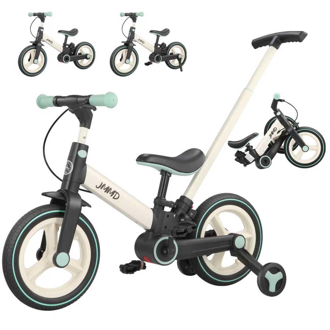JMMD 6 in 1 Toddler Bike with Push Handle for Kids 18-60 Months, 12" Foldable Balance Bike with Training Wheels, Pedals, Brakes, Kickstand, Push Tricycle Toddler Gift & Toys for Boy & Girl