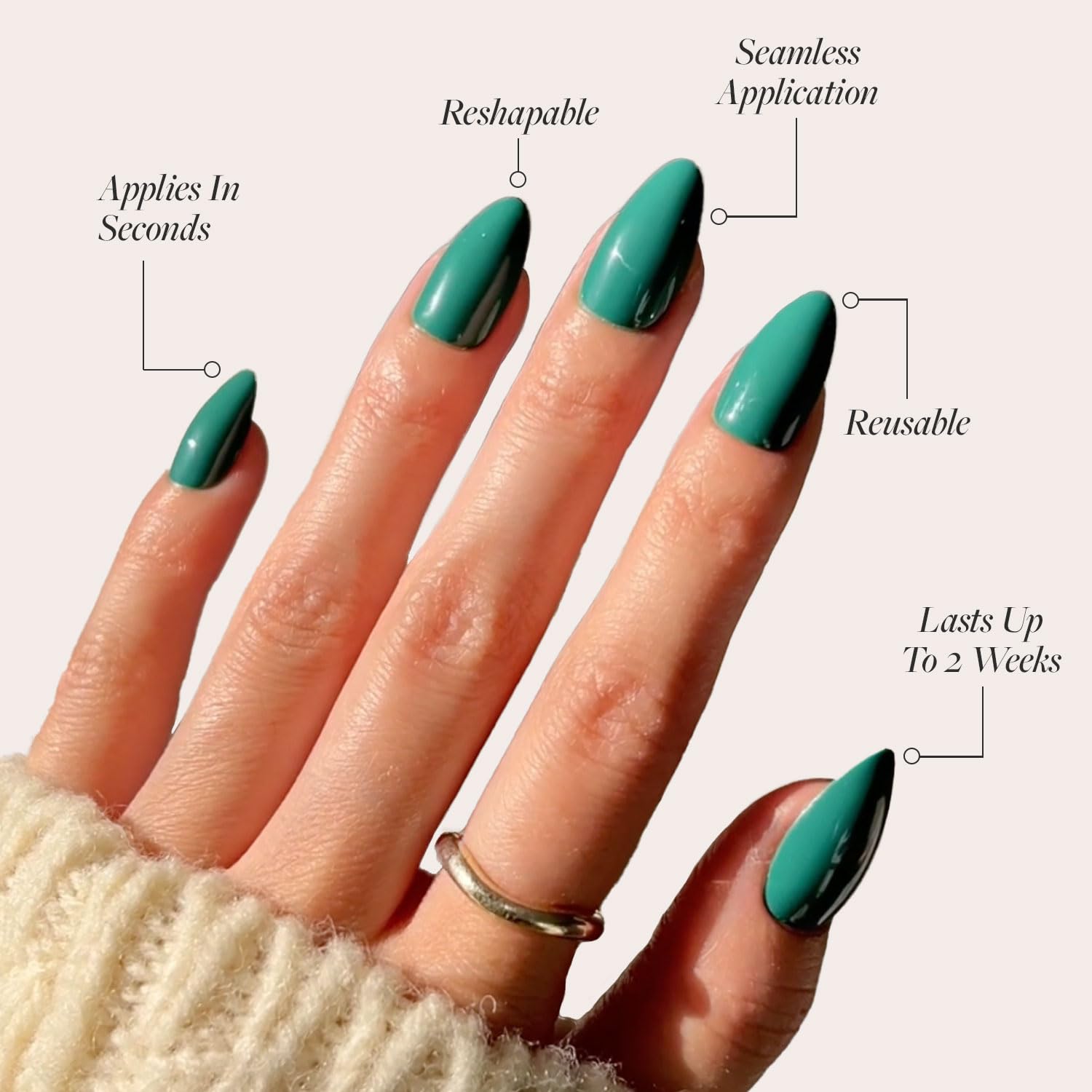 Glamnetic Press On Nails - Emerald Green | Opaque Cool Tone, Deep Emerald Green Short Almond Short Almond False Nails, Reusable Stick On Fake Nails with Glue | Salon Quality | 15 Sizes - 30 Nail Kit - Image 3