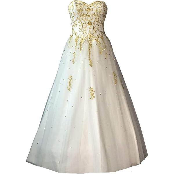 White and Gold Lace Sweetheart Ball Gown Formal Prom Wedding Evening Dress 2 at Amazon Women's Clothing store White and Gold Lace Sweetheart Ball Gown Formal Prom Wedding Evening Dress 2 at Amazon Women's Clothing store