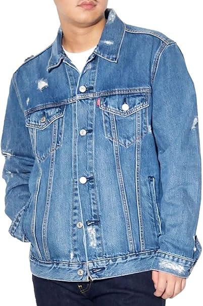 Amazon リーバイス デニムジャケット メンズ ダメージ加工 Levi S Usa 0423 ブルー M 大きいサイズ 並行輸入品 コート ジャケット 通販