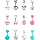 VCMART 14g Belly Button Ring Belly Button Piercing Belly Rings Surgical Steel Belly Button Rings 6mm 8mm 10mm 12mm 14mm 16mm 18mm Short Long Bar Belly Piercing Jewelry for Women