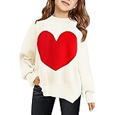 Haloumoning Girls Oversized Sweaters Kids Fashion Heart Batwing Sleeve Ribbed Knit Side Slit Pullover Tops