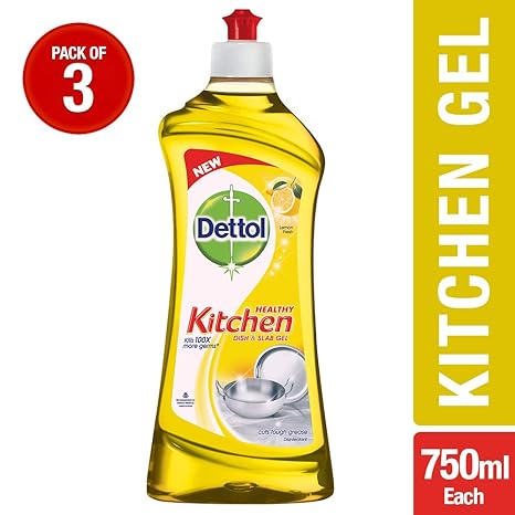 Dettol Germ Protection Kitchen Dish and Slab Gel-750 ml (Lemon Fresh, Pack of 3)