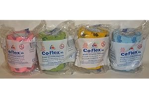 COFLEX ANDOVER CO-FLEX NL Kids Pack 3"x5Yds 4-PACK Cohesive Flexible Elastic Latex Free Bandage Compression Self Adherent Wrap Bright Color Neon Purple Yellow Blue For Children Animals Pets Cats Dogs Horses 5300KP