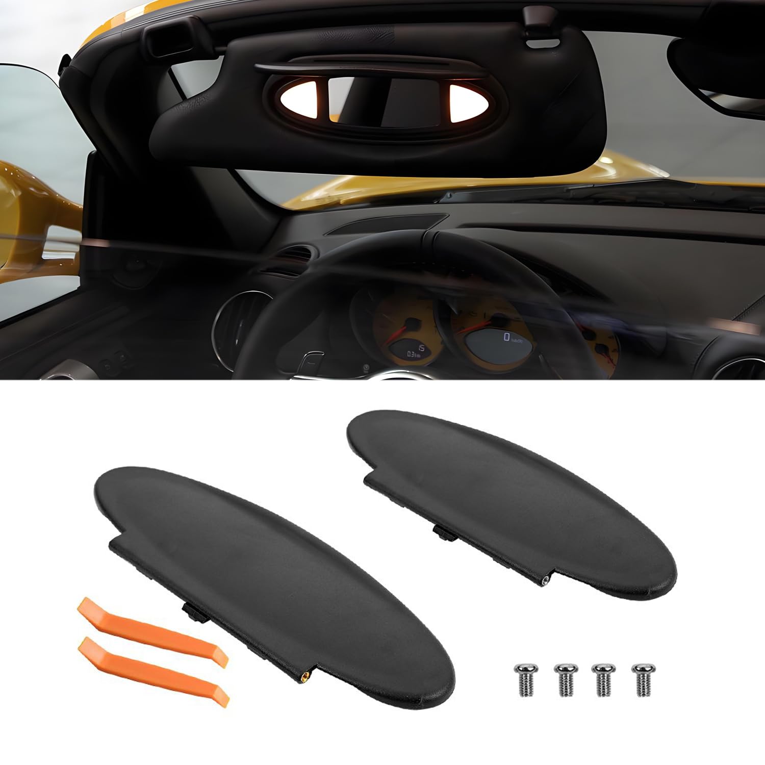 Photo 1 of BILLFARO 2Pcs Sun Visor Mirror Cover Replacement,Driver/Passenger Side Sunvisor Vanity Mirror Lid Caps Cover for Porsche 996/997-911 986/987 for Boxster for Cayman 1996-2010