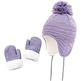 jerague Hats and Gloves Set for Kids Toddler Baby Girls Boys Warm Earflap Beanie Fleece Hats Mittens