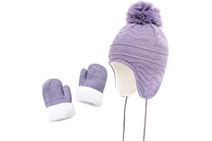 jerague Hats and Gloves Set for Kids Toddler Baby Girls Boys Warm Earflap Beanie Fleece Hats Mittens
