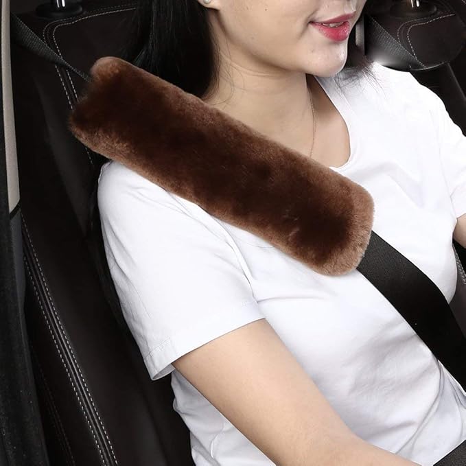 2pcs Auto Genuine Sheepskin Seat Belt Covers Pads,Safety