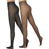 Delcast 2 Pairs Fleece Lined Tights Women，Fake Translucent Thermal Sheer Thick Pantyhose Leggings for Winter