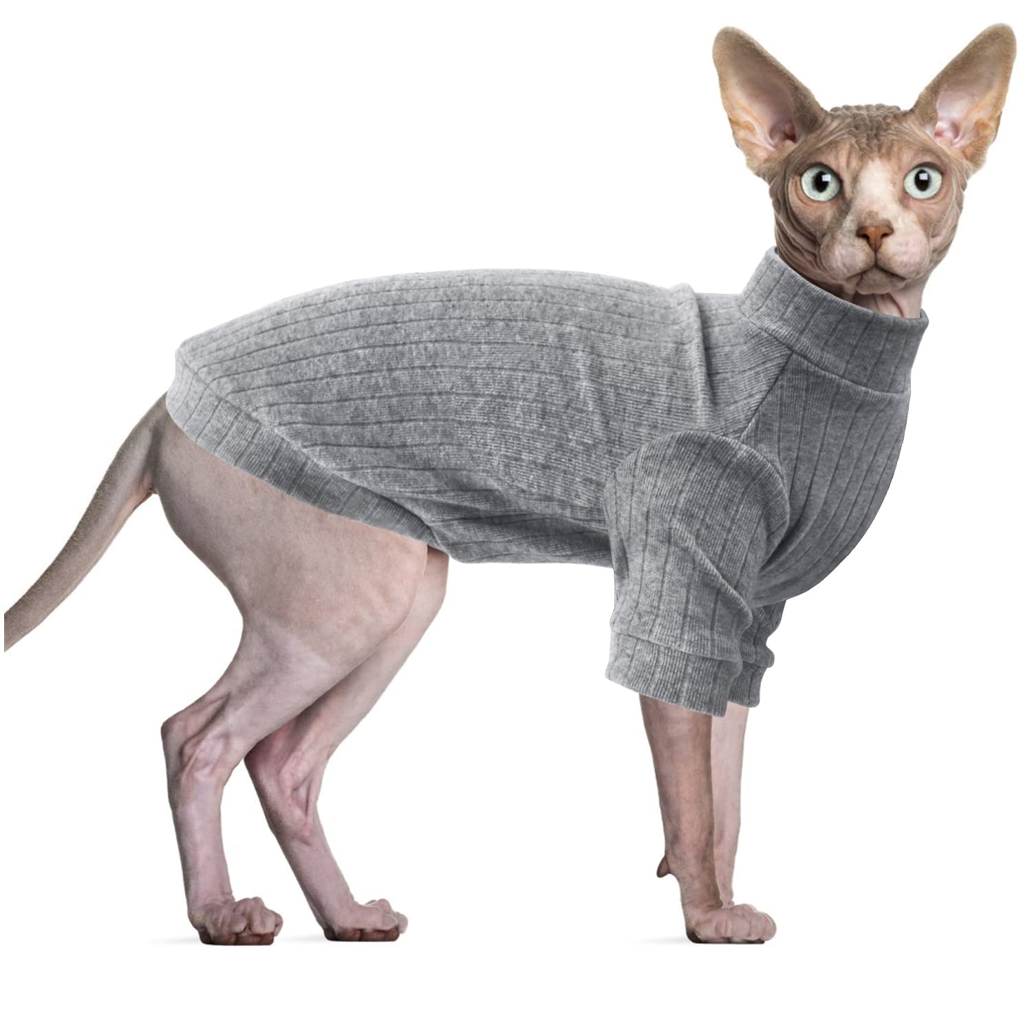 Oslueidy Sphynx Cat Clothes, Hairless Cat Vest Turtleneck Sweater, Kitten Puppy Pullover Shirt with Sleeves, Cat Pajamas Jumper for Sphynx, Cornish Rex, Devon Rex, Peterbald — image 1