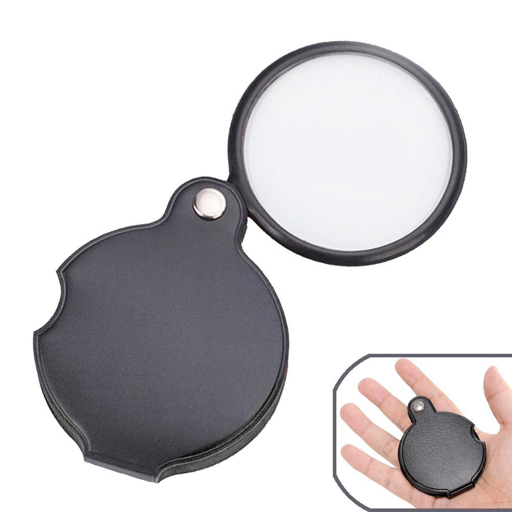 BreaDeep 60mm 5X Pocket Folding Magnifier Loupe Magnifying Glass with Leather Case (Black)