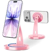 Aoviho Magnetic Phone Stand for Desk, 360&deg; Rotating Phone Holder,Rose Gold | 180&deg; Adjustable MagSafe Phone Stand, Stable Aluminum Office Desk Stand, Fits iPhone 17 16 15 14 13 Pro Max &amp; MagSafe Cases