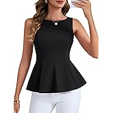 KIFOVEN Women's Peplum Crew Neck Sleeveless Ruffle Hem Zipper Elegant Babydoll Cami Tank Top Black Medium