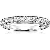 VIR JEWELS 1/2 cttw Diamond Wedding Band For Women, SI2-I1 Certified Diamond Wedding Band in 14K White Gold Milgrain, Size 4.5-10