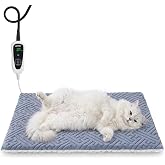ZOMISIA Cat Heating Pad, Heated Cat Bed Indoor, 11 Temp &amp; 25 Timer Settings | 11 Safety Adjustable Temperature,Chew-Resistant Cord for Puppy,Waterproof PVC,Removable Washable Cover,Reversible Warming Pad