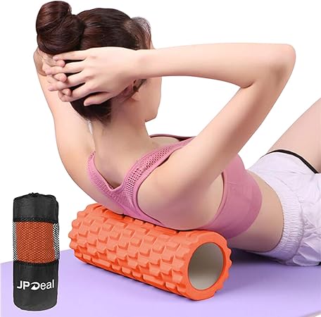 Amazon Jpdeal フォームローラー 筋膜リリース ローラー オレンジ グリッドフォームローラー ヨガポール ヨガマッサージローラー ストレッチ ローラー トレーニング スポーツ フィットネス ストレッチ器具 収納バッグ Jpdeal スポーツ アウトドア