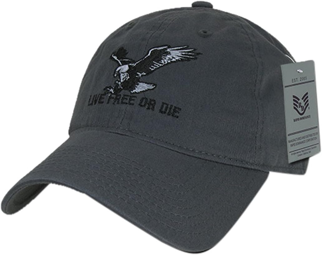 Rapiddominance Relaxed Graphic Cap with Live Free or Die, Dark Grey : Sports & Outdoors