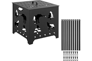 KODOM Burn Barrel 22x22x22 Inch, Carbon Steel Burn Cage, Burn Drum Garden Waste Cage Incinerator Barrel with Handle for Paper Leaf Trash Wood Backyard Bonfire, Black