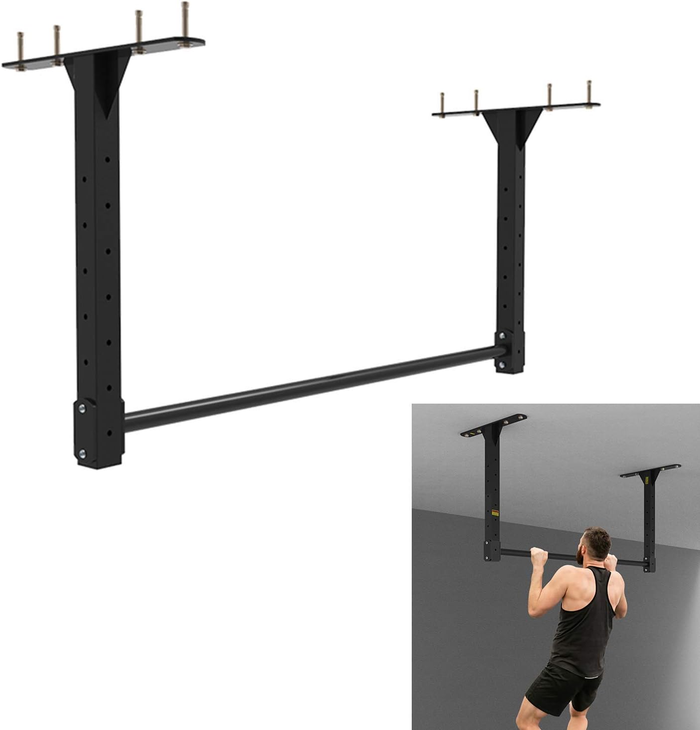 PullUp Bars Wallmounted Steel Horizontal Bar, Portable Multifunction