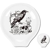 ANATTASOUL Crows &amp; Skeletons 2Pcs Ceramic Spoon Rest for Coffee Bar | 3.34"x3.54" Cute Spoon Holder Heat Resistant Utensil Holder for Coffee Bar Decor Women Men, Housewarming Gifts