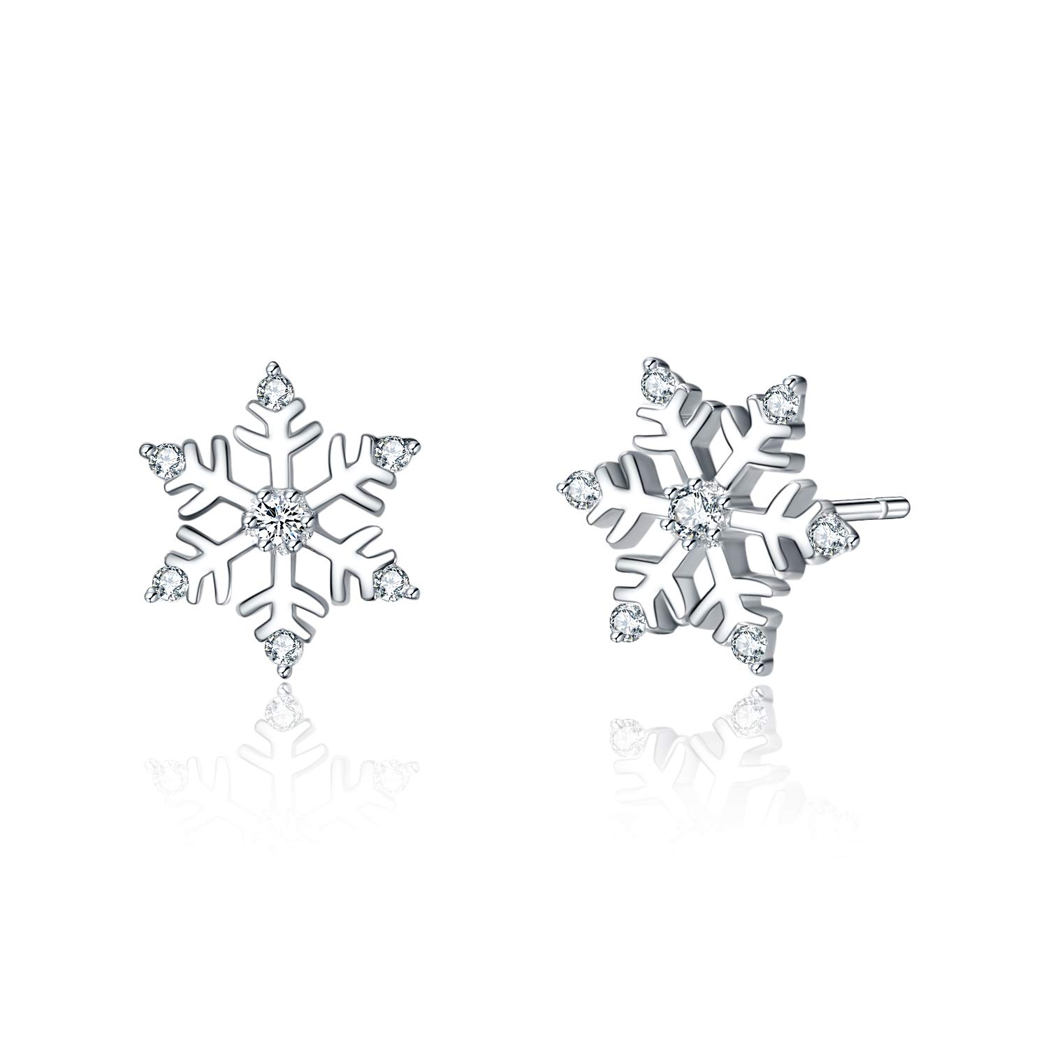 Snowflake Earrings, 925 Sterling Silver Stud Earrings with White Zircon Jewelry Gifts for Women Teens Girls