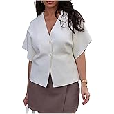 GORGLITTER Women's Short Sleeve Cardigans V Neck Button Down Knit Sweater Outerwear Trendy Casual Outfits