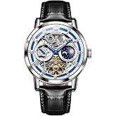 OLEVS Automatic Watches for Men Luxury Skeleton Leather Strap Wrist Watch | Big Face Self-Winding Mechanical Analog Mens Watches Moon Phase Dial,Waterproof,Business Mens Dress Watch,Gift