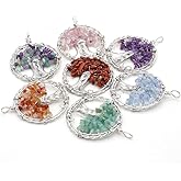 LHJ Healing Crystal Pendants hand Life Tree Shape Natural Chip Quartz Gemstone Charms for Jewelry Making Fortune & Energy Tree