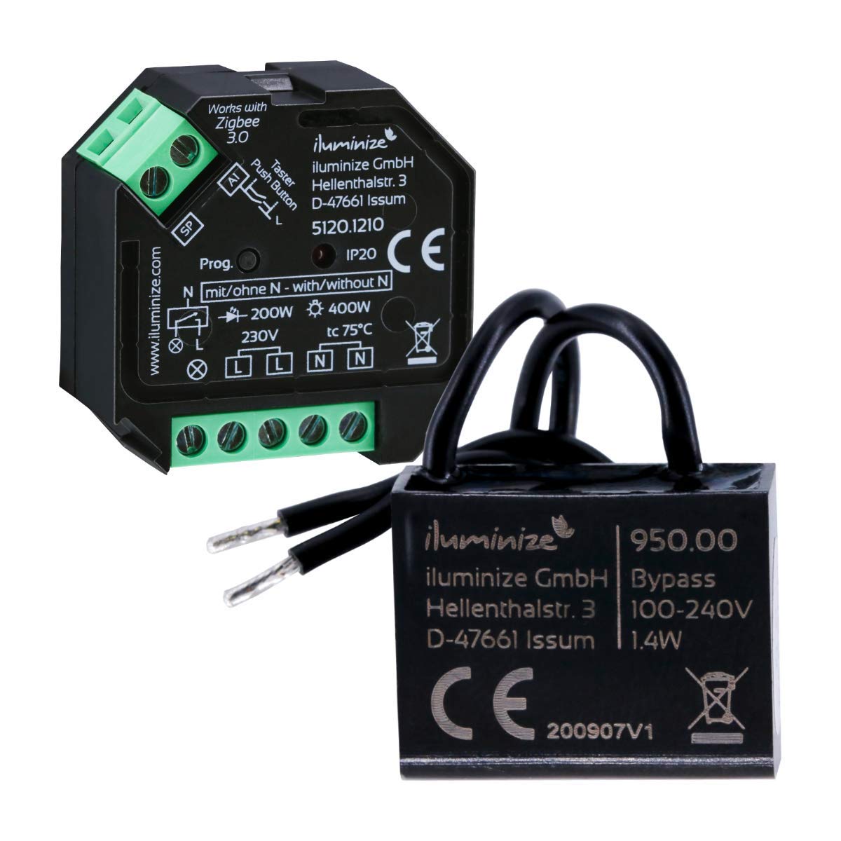 Set: without N conductor - iluminize Zigbee 3.0 switch actuator Mini 2 plus bypass - no dimming function